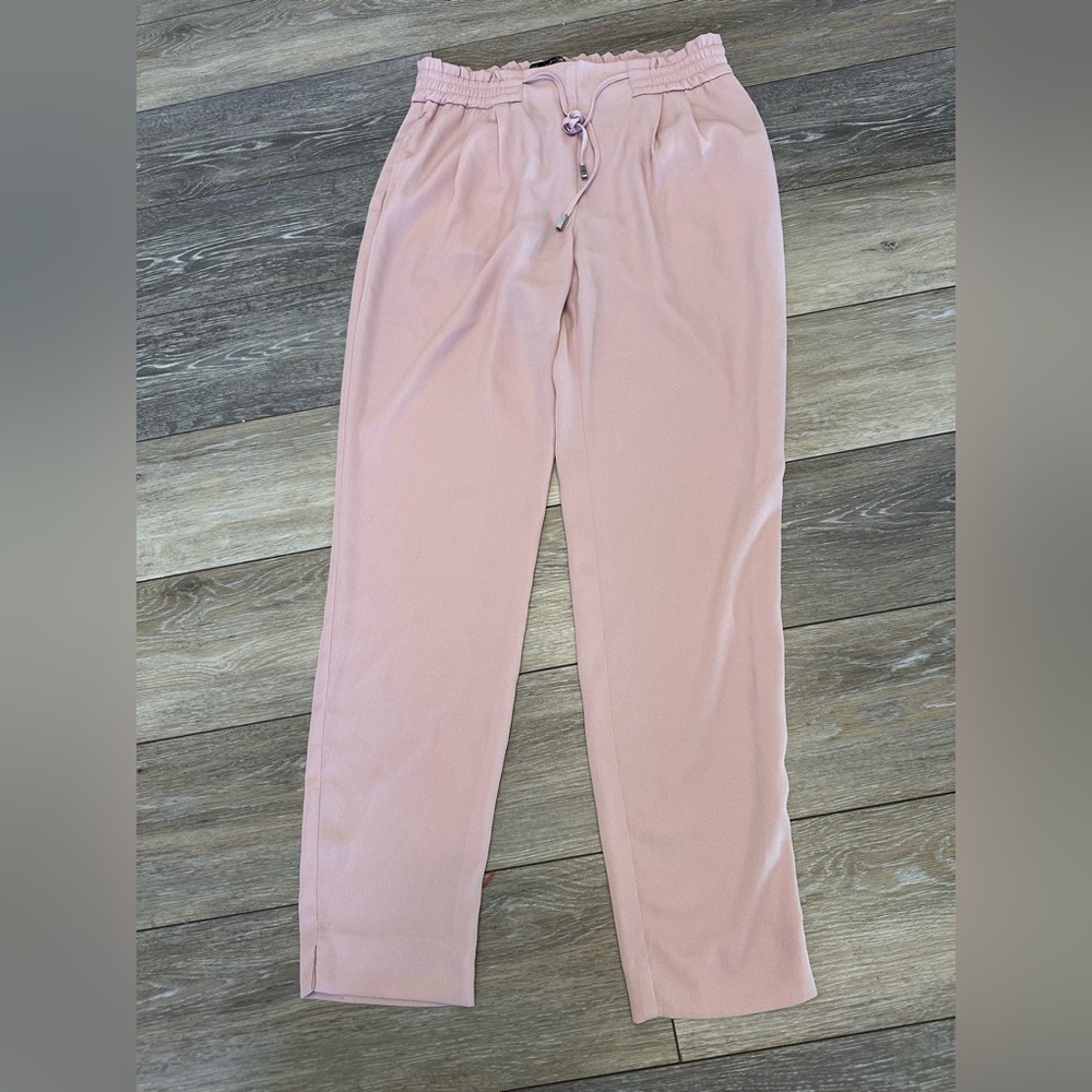 Zara Pink Pleated Drawstring Trousers With Pockets
